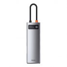 Baseus Metal Gleam Series 8 az 1-ben hub, USB-C - 3x USB 3.0 + HDMI + USB-C PD + Ethernet RJ45 + microSD / SD (szürke)