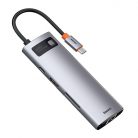 Baseus Metal Gleam Series 8 az 1-ben hub, USB-C - 3x USB 3.0 + HDMI + USB-C PD + Ethernet RJ45 + microSD / SD (szürke)