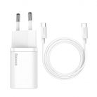 Baseus Super Si 1C 25W gyorstöltő adapter 1 m-es USB-C-USB-C kábellel (fehér)