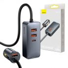 Baseus Share Together autós töltő hosszabbítóval, 3x USB, USB-C, 120W (szürke)