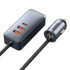 Baseus Share Together autós töltő hosszabbítóval, 3x USB, USB-C, 120W (szürke)