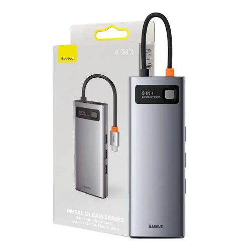 Baseus Metal Gleam Series 9 az 1-ben hub, USB-C - 3x USB 3.0 + HDMI + USB-C PD + Ethernet RJ45 + microSD / SD + VGA