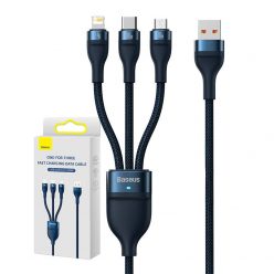   Baseus Flash Series 3 az 1-ben USB-kábel, USB-C + micro-USB + Lightning, 100W, 1.2m (kék)