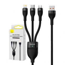   Baseus Flash Series 3 az 1-ben USB-kábel, USB-C + micro USB + Lightning, 100W, 1.2m (fekete)