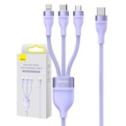   Baseus Flash Series 2, 3 az 1-ben USB kábel, USB-C / Micro-USB / Lightning, 100W, 1.5m (lila)