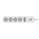 Power strip with 4 AC sockets, 4x USB, LDNIO SE4432, 2m (white)