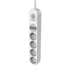 Power strip with 4 AC sockets, 4x USB, LDNIO SE4432, 2m (white)