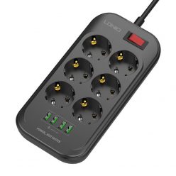   Power strip with 6 AC outlets, 4x USB, LDNIO SE6403, 2m (black)