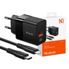 Mcdodo CH-1952 USB + USB-C wall charger, 20W + USB-C to Lightning cable (black)