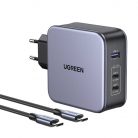 UGREEN CD289 hálózati töltő, 2x USB-C, 1x USB-A, GaN, 140W, kábel 1.5m (szürke)