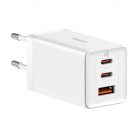 Baseus GaN5 Pro hálozati töltő, 2xUSB-C + USB, 65W (fehér)