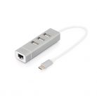 DIGITUS USB Type-C Ethernet adapter + 3 portos USB HUB