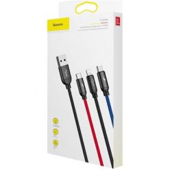   Baseus 3,5A 1,2m USB-A - Lightning/Type-C/MicroUSB tricolor harisnyázott háromágú kábel