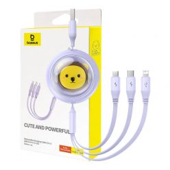   Baseus 3-1 töltőkábel USB - USB-C, USB-M, Lightning, 3,5A, 1,1m (lila)