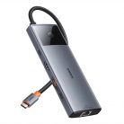 Baseus Metal Gleam II Series, Hub 10 az 1-ben, USB-C - 1xHDMI, USB-A (10Gbps), USB-C, 2xUSB-A, Ethernet RJ45, SD/TF kártya, mini-jack 3,5mm, USB-C(PD)