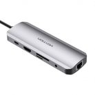 USB-C Docking Station to HDMI, USB-C, 2x USB3.0, RJ45, SD, TF, TRRS 3.5mm, PD 0.15m Vention TOMHB (gray)