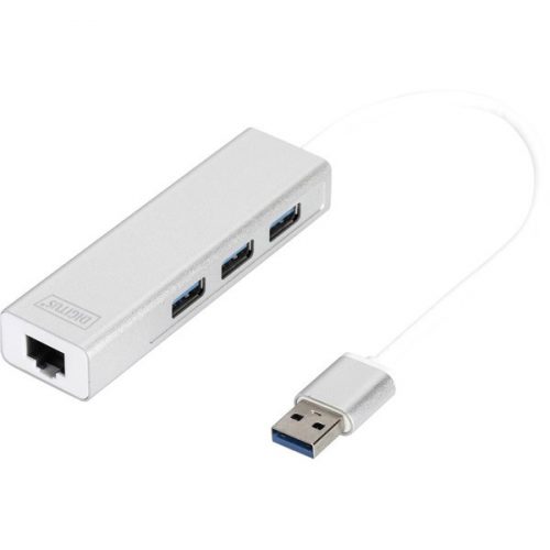 DIGITUS USB 3.0 Gigabit Ethernet adapter + 3 portos USB HUB