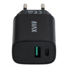 AVAX CH600B SPEEDY+ 20W Gyors hálózati töltő USB A (QC)+Type C (PD), fekete