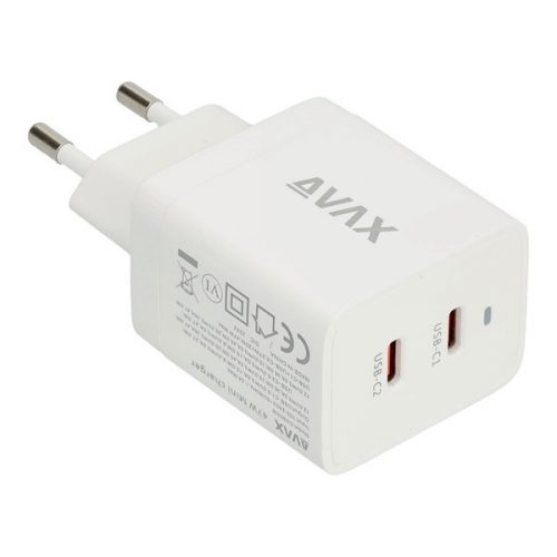 AVAX CH900W PRIME 47W GaN gyors hálózati töltő 2x Type C (PD), fehér