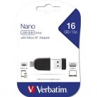 Verbatim 49821 Store 'n' Stay 16GB USB 2.0 nano Flash Drive + adapter