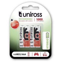   Uniross 1,2V 1000mAh Ni-MH HYBRIO 4db/csomag AAA akkumulátor