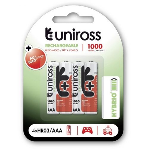 Uniross 1,2V 1000mAh Ni-MH HYBRIO 4db/csomag AAA akkumulátor