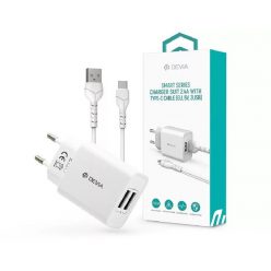   Devia ST364037 2xUSB 2,1A fehér hálózati töltő adapter + USB - Type-C 1m kábel