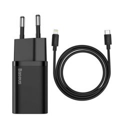   Baseus TZCCSUP-B01 Super Si 1C 20W fekete gyorstöltő + 1m USB C/Lightning kábel