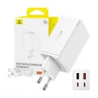 Baseus P10162705212-00 GaN6 Pro 100W EU fehér gyorstöltő adapter 1m USB Type-C - Type-C kábellel