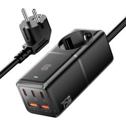   Wall charger, Essager, ECTAC-BRB01-Z, GaN, 3xUSB-C, 2xUSB-A, Gniazdko AC, 75W (black)