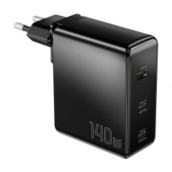   Wall charger, Essager, ECT2CA-MQB01-Z, 2xUSB-C, USB-A, 140W (black)