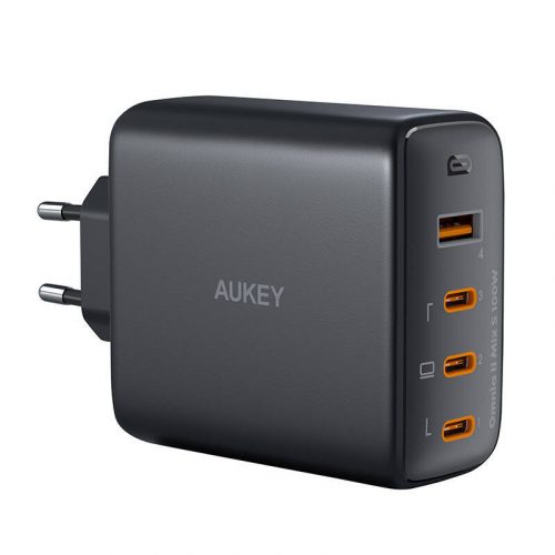 Wall charger Aukey PA-B7S, 1xUSB-A, 3xUSB-C, 100W GaN (black)