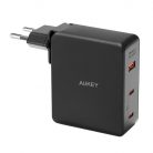 Wall charger Aukey PA-B7O, 1xUSB-A, 2xUSB-C, 140W GaN (black)