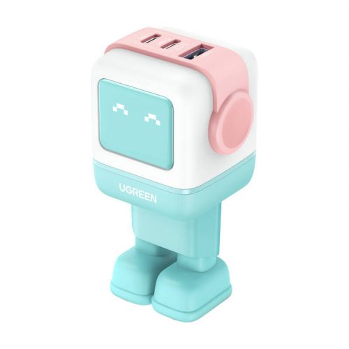 Wall charger Ugreen Nexode RG (Robot GaN) , 2x USB-C + USB, 65W (pink - blue)