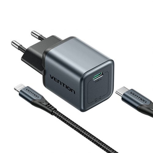 GaN Vention USB-C 20W töltő + USB-C-L 1m kábel (szürke)