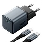 GaN Vention USB-C 20W töltő + USB-C-L 1m kábel (szürke)