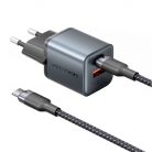 GaN Vention USB-C+A 30W töltő + USB-C kábel 1m (szürke)