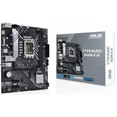 Asus Alaplap - Intel PRIME B660M-K D4 s1700 (B660, 2xDDR4 5333MHz, 4xSATA3, 2xM.2, HDMI+VGA)