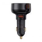 Baseus Enjoyment Pro Car Charger U+Retractable Type-C Cable 60W autós gyorstöltő beépített kábellel, fekete