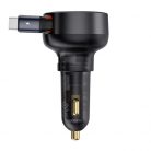 Baseus Enjoyment Pro Car Charger U+Retractable Type-C Cable 60W autós gyorstöltő beépített kábellel, fekete