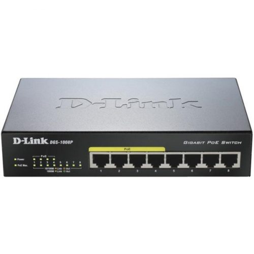 D-LINK Switch 8x1000Mbps (4xPOE) Menedzselhető Fémházas Asztali, DGS-1008P/E