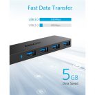 ANKER USB HUB, Ultra Slim Data USB 3.0 HUB, 4 port, fekete - A7516016