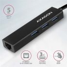 AXAGON HMA-GL3A 3 portos USB 3.2 HUB LAN csatlakozóval, fekete