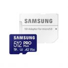 SAMSUNG Memóriakártya, PRO Plus microSDXC kártya 512GB, CLASS 10, UHS-I, U3, V30, A2, + Adapter, R180/W130