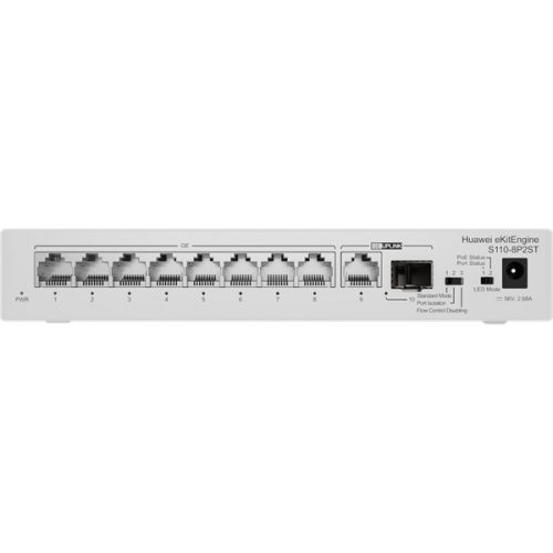 Huawei eKit Switch 8x1000Mbps (124W POE+) + 1x1000Mbps Uplink + 1x1GE (SFP), Nem menedzselhető, Asztali - S110-8P2ST