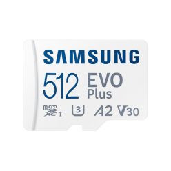   SAMSUNG Memóriakártya, EVO Plus microSDXC kártya, 512GB, UHS-1, U3, V30, A2, + SD Adapter, R160/W