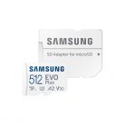 SAMSUNG Memóriakártya, EVO Plus microSDXC kártya, 512GB, UHS-1, U3, V30, A2, + SD Adapter, R160/W