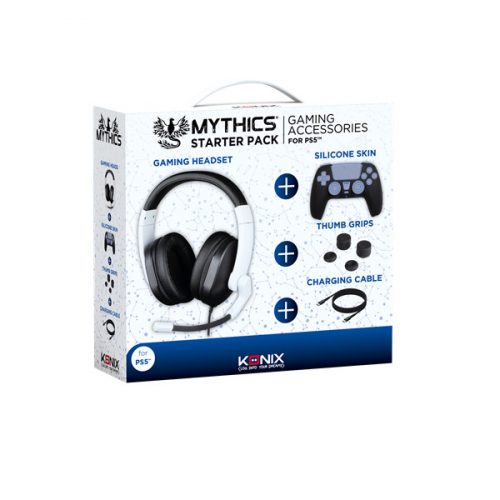 KONIX - MYTHICS PS5 Kezdő csomag (Fejhallgató + Skin +Thumb Grips + Töltő kábel), Fekete