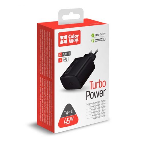 COLORWAY USB töltő adapter, Power Delivery Port PPS USB Type-C (45W)  black (CW-CircleOne034PD-BK)