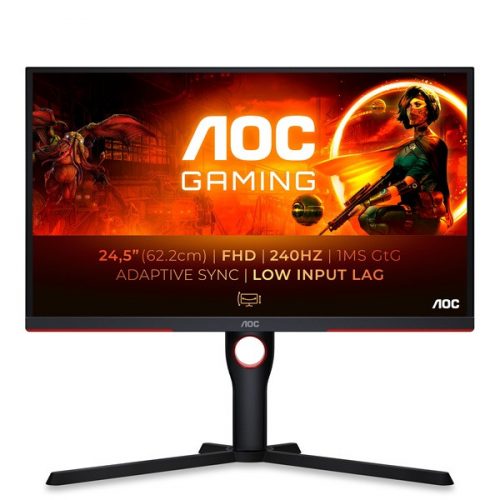 AOC Gaming 240Hz monitor 24.5" 25G3ZM/BK, 1920x1080, 16:9, 300cd/m2, 1ms, 2xHDMI/DisplayPort, áll. mag, pivot